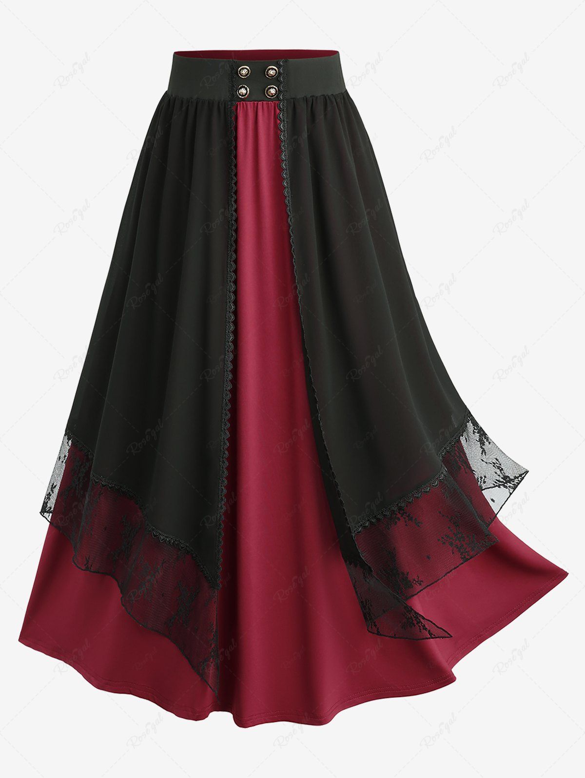 Outfits Gothic Plus Size Floral Lace Chiffon Layered A Line Skirt  