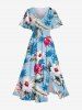 Tenue de plage hawaïenne assortie grande taille à imprimé fleurs d'hibiscus, feuilles et cocotiers pour couples - Bleu clair 