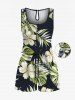 Matching Hawaii Shirt and Romper Plus Size Beach Outfit Tropical Leaf Hibiscus Flower Print For Couples -  
