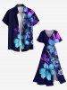 Hibiscus Flower Leaf Branch Print Plus Size Matching Hawaii Beach Outfit For Couples -  