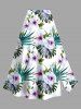 Tenue de plage hawaïenne assortie grande taille à imprimé feuilles tropicales et fleurs d'hibiscus pour couples - Vert 