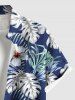 Tenue de plage hawaïenne assortie grande taille à imprimé feuilles tropicales et fleurs d'hibiscus pour couples - Bleu 