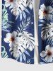 Tenue de plage hawaïenne assortie grande taille à imprimé feuilles tropicales et fleurs d'hibiscus pour couples - Bleu 