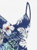 Tenue de plage hawaïenne assortie grande taille à imprimé feuilles tropicales et fleurs d'hibiscus pour couples - Bleu 
