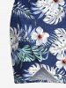 Tenue de plage hawaïenne assortie grande taille à imprimé feuilles tropicales et fleurs d'hibiscus pour couples - Bleu 