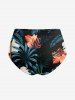 Ensemble tankini à lacets et bas de bain grande taille à imprimé feuilles tropicales et fleurs d'hibiscus hawaïen - Noir 