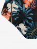 Ensemble tankini à lacets et bas de bain grande taille à imprimé feuilles tropicales et fleurs d'hibiscus hawaïen - Noir 