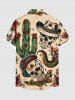 Plus Size Skull Flower Snake Cactus Print Hawaii Western Cowboy Style Shirt For Men -  