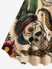 Tenue de plage assortie style cowboy hawaïen grande taille, motif tête de mort, fleur, serpent, cactus, pour couple - café lumière 