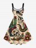 Tenue de plage assortie style cowboy hawaïen grande taille, motif tête de mort, fleur, serpent, cactus, pour couple - café lumière 