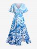 Tropical Leaf Hibiscus Flowers Print Plus Size Matching Hawaii Beach Outfit For Couples -  