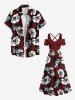 Tenue de plage hawaïenne assortie grande taille à imprimé fleurs et feuilles pour couples - Rouge foncé 