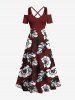 Tenue de plage hawaïenne assortie grande taille à imprimé fleurs et feuilles pour couples - Rouge foncé 