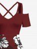 Tenue de plage hawaïenne assortie grande taille à imprimé fleurs et feuilles pour couples - Rouge foncé 