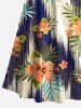 Robe longue trapèze croisée à épaules dénudées et imprimé ethnique hawaïen, grande taille, motif feuilles tropicales et fleurs d'hibiscus - Bleu profond XXS