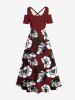 Plus Size Flowers Leaf Print Cold Shoulder Crisscross Hawaii Maxi Dress -  