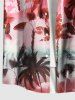 Chemise hawaïenne grande taille à imprimé cocotiers ombré et colorblock, boutons et poches, pour homme - Rouge M