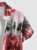 Chemise hawaïenne grande taille à imprimé cocotiers ombré et colorblock, boutons et poches, pour homme - Rouge 5XL