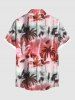 Chemise hawaïenne grande taille à imprimé cocotiers ombré et colorblock, boutons et poches, pour homme - Rouge 5XL