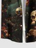 Chemise hawaïenne grande taille à boutons et poches pour homme, motif tête de mort, rose, fleur, nuage - Vert profond L