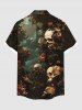 Chemise hawaïenne grande taille à boutons et poches pour homme, motif tête de mort, rose, fleur, nuage - Vert profond L