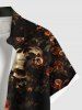 Chemise hawaïenne grande taille à boutons et poches pour homme, motif tête de mort, rose, fleur, nuage - Vert profond L