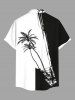 Plus Size Colorblock Coconut Tree Cliff Print Buttons Pocket Hawaii Shirt For Men -  