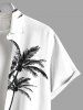 Plus Size Colorblock Coconut Tree Cliff Print Buttons Pocket Hawaii Shirt For Men -  