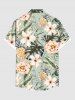 Plus Size Pineapple Hibiscus Flower Tropical Leaf Print Buttons Pocket Hawaii Shirt For Men -  