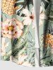 Plus Size Pineapple Hibiscus Flower Tropical Leaf Print Buttons Pocket Hawaii Shirt For Men -  