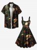 Robe débardeur hawaïenne grande taille à imprimé tête de mort, rose, fleur et nuage - Vert profond 1X