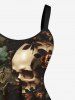 Robe débardeur hawaïenne grande taille à imprimé tête de mort, rose, fleur et nuage - Vert profond 1X