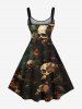 Robe débardeur hawaïenne grande taille à imprimé tête de mort, rose, fleur et nuage - Vert profond 1X