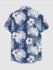 Plus Size Hibiscus Flowers Tropical Leaf Print Buttons Pocket Hawaii Shirt For Men -  
