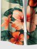 Plus Size Hibiscus Flowers Leaf Tropical Print Buttons Pocket Hawaii Shirt For Men -  
