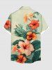 Plus Size Hibiscus Flowers Leaf Tropical Print Buttons Pocket Hawaii Shirt For Men -  