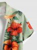 Plus Size Hibiscus Flowers Leaf Tropical Print Buttons Pocket Hawaii Shirt For Men -  