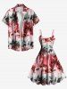 Plus Size Coconut Tree Ombre Colorblock Print Hawaii Tank Dress -  