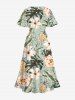 Robe mi-longue hawaïenne fendue grande taille à imprimé ananas, hibiscus, feuilles tropicales - Vert clair XXS