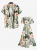 Plus Size Pineapple Hibiscus Flower Tropical Leaf Print Split Hawaii Midi Dress -  