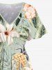 Robe mi-longue hawaïenne fendue grande taille à imprimé ananas, hibiscus, feuilles tropicales - Vert clair 6X