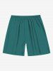Plus Size Solid Color Pocket Drawstring Beach Shorts For Men -  