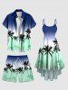 Plus Size Coconut Tree Tropical Leaf Ombre Colorblock Print Hawaii Beach Shorts For Men -  