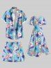 Plus Size Tropical Leaf Hibiscus Flower Print Hawaii Drawstring Beach Shorts For Men -  