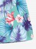 Plus Size Tropical Leaf Hibiscus Flower Print Hawaii Drawstring Beach Shorts For Men -  