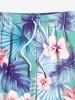 Plus Size Tropical Leaf Hibiscus Flower Print Hawaii Drawstring Beach Shorts For Men -  