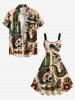Robe débardeur trapèze grande taille à imprimé tête de mort, fleur, serpent, cactus, style cowboy western hawaïen - café lumière 4X