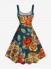 Plus Size Skull Flower Leaf Print Hawaii A Line Tank Dress -  