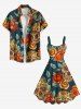 Plus Size Skull Flower Leaf Print Hawaii A Line Tank Dress -  