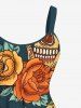 Robe débardeur trapèze hawaïenne grande taille à imprimé tête de mort, fleur et feuilles - Vert profond L